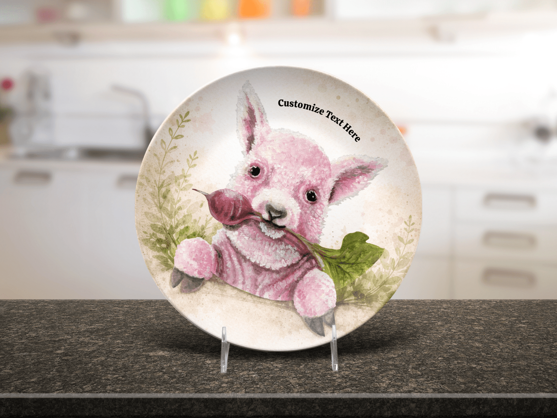 Whimsical Pink Baby Sheep Plate & Bowl – Personalized Tableware - Vegan America
