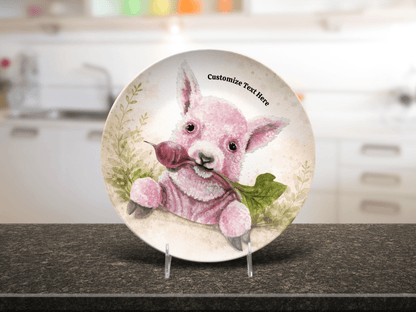 Whimsical Pink Baby Sheep Plate & Bowl – Personalized Tableware - Vegan America