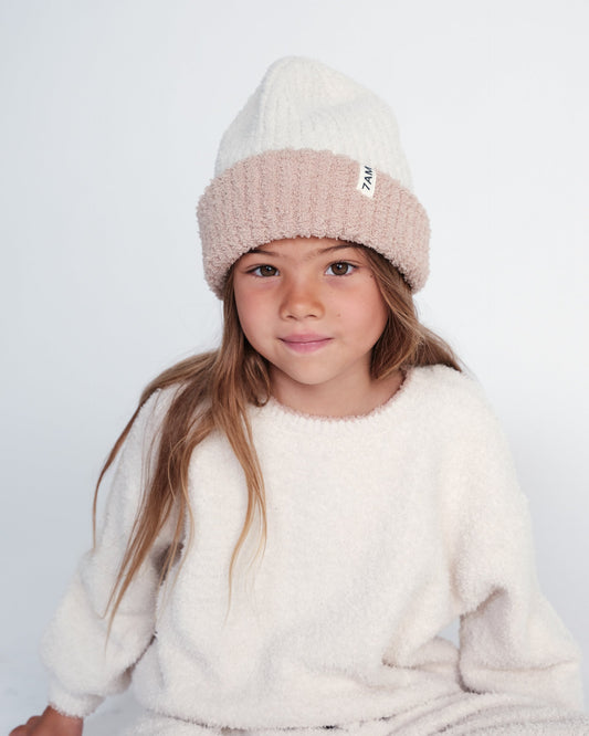 2-Tone Ribbed Beanie - Fuzzy
