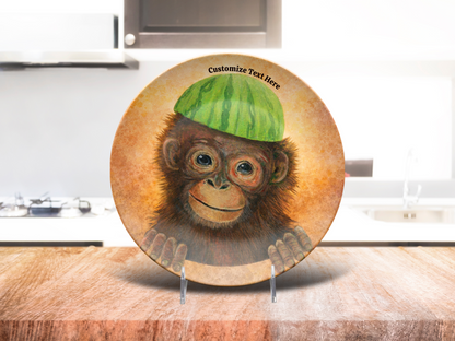 Personalized Kids Plate & Bowl with Monkey & Watermelon – Whimsical Tableware for Children