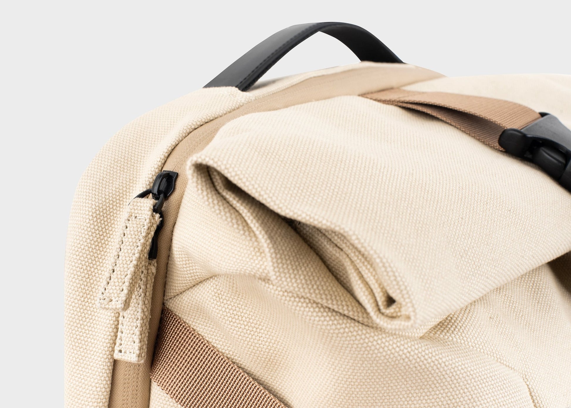 Nomad Hemp Rolltop Backpack in Beige and Green - Vegan America