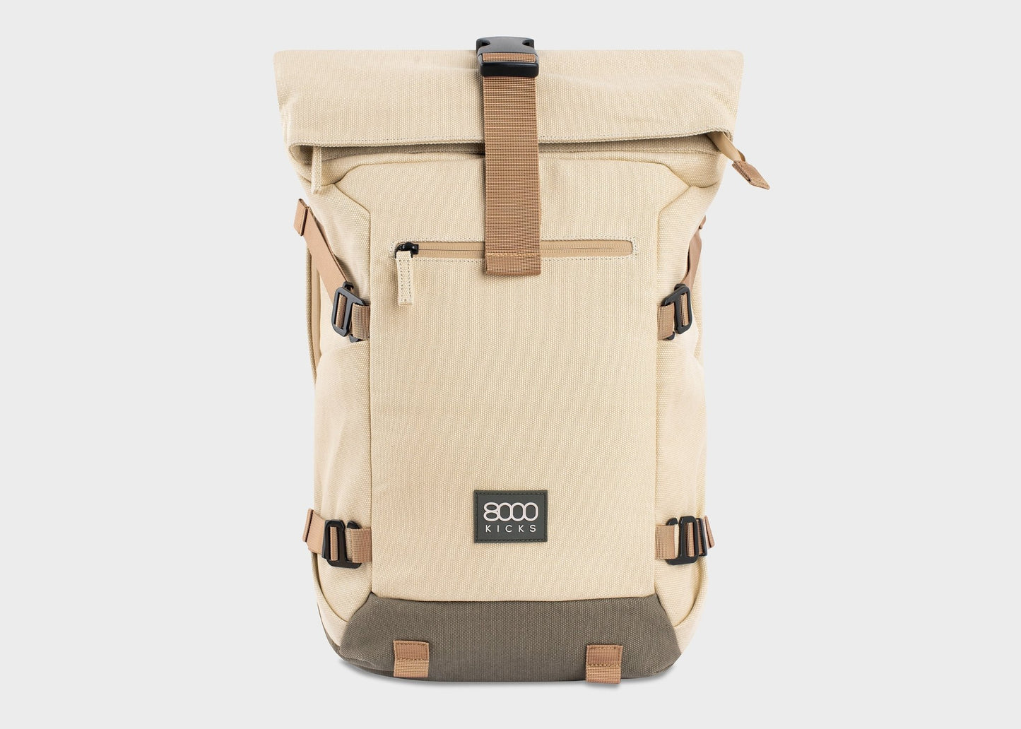 Nomad Hemp Rolltop Backpack in Beige and Green - Vegan America
