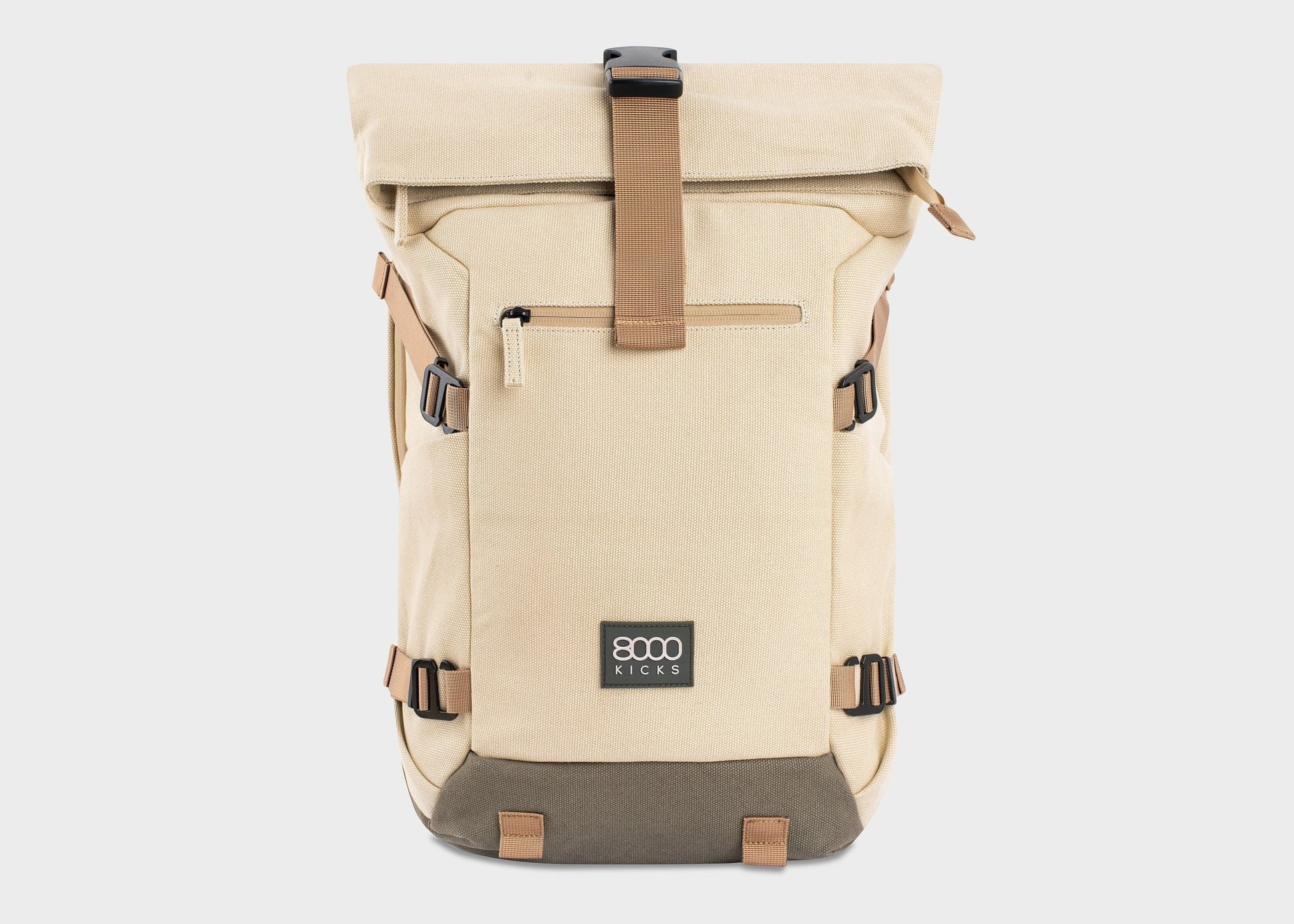Nomad Hemp Rolltop Backpack in Beige and Green - Vegan America