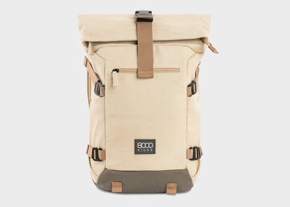 Nomad Hemp Rolltop Backpack in Beige and Green - Vegan America