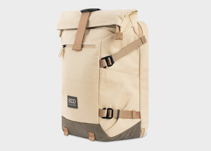 Nomad Hemp Rolltop Backpack in Beige and Green - Vegan America