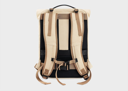 Nomad Hemp Rolltop Backpack in Beige and Green - Vegan America