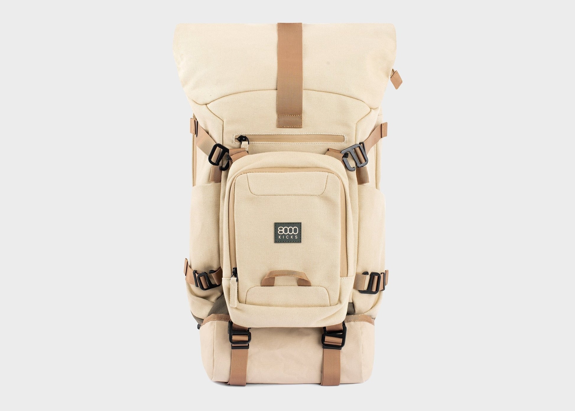 Nomad Hemp Rolltop Backpack in Beige and Green - Vegan America