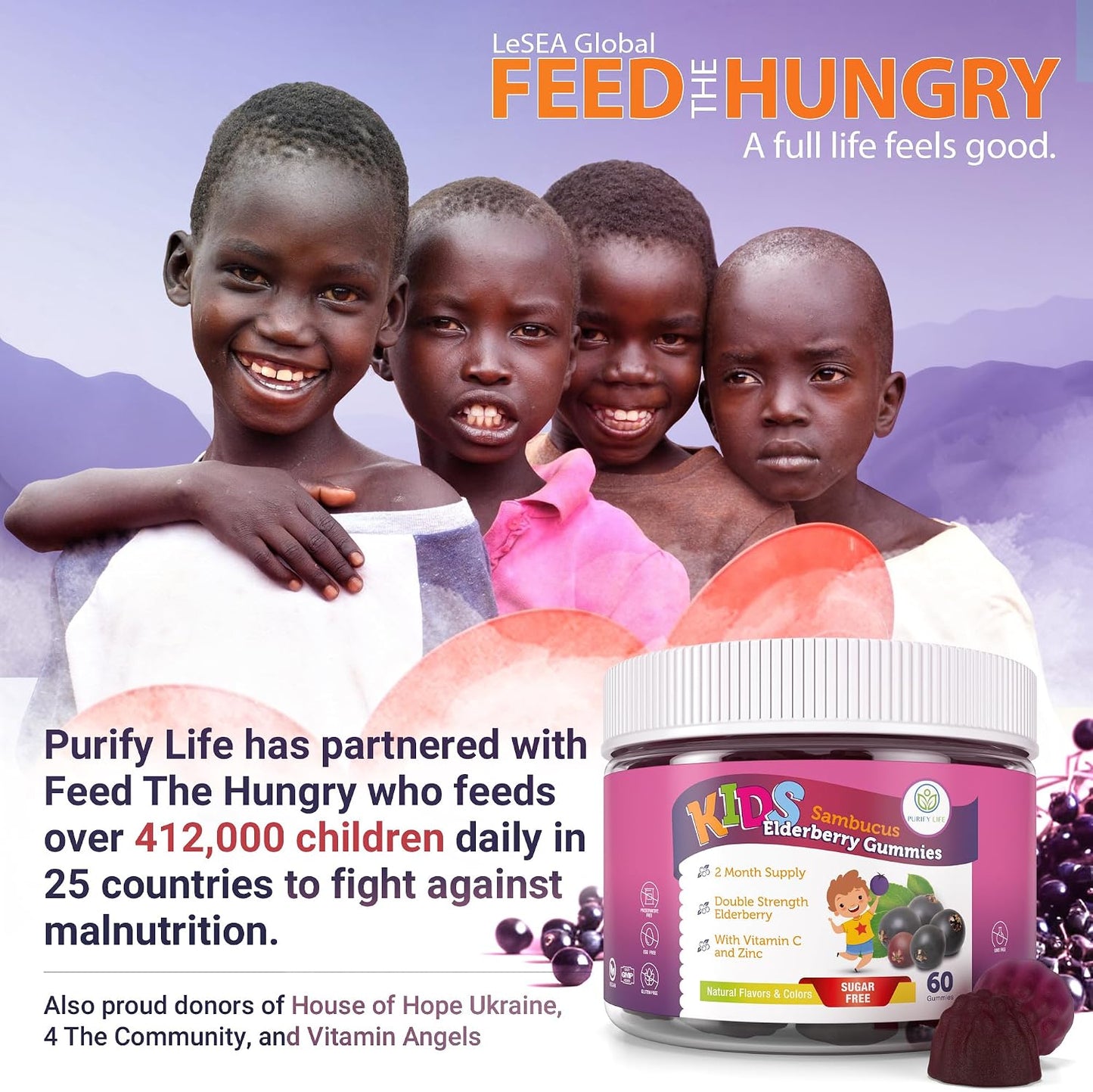 Sugar-Free Kids Elderberry Gummies with Vitamin C & Zinc for Immune Support
