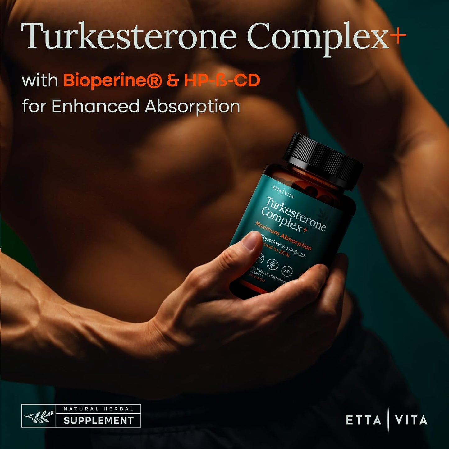Turkesterone Suppelement 500mg, 20% Standardized Ajuga Turkestanica with BioPerine & Cyclodextrin, Enhanced Absorption for Energy, Strength & Recovery, Vegan, Non-GMO, 3rd Party Tested, 60 Capsules