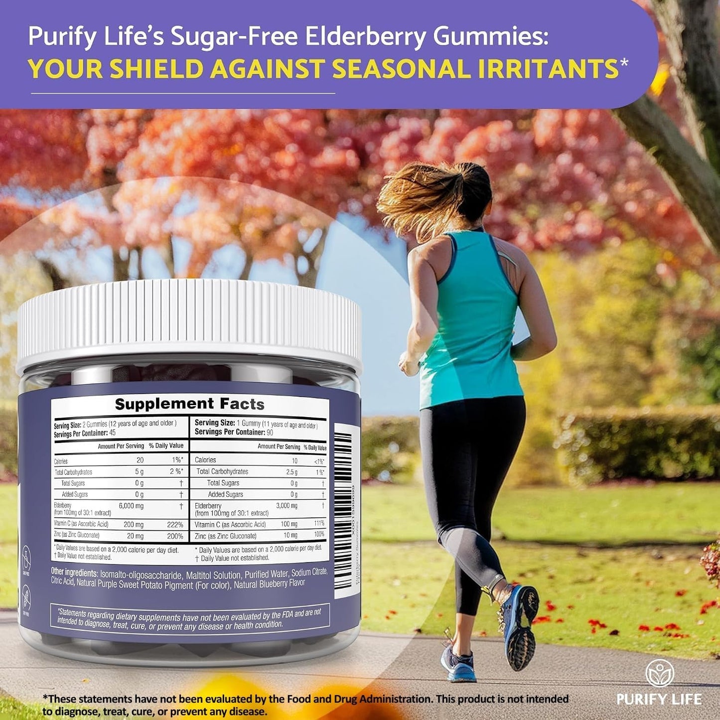 Sugar-Free Elderberry Gummies with Vitamin C & Zinc for Adults & Kids, 90ct