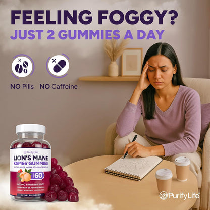 Sugar - Free Lions Mane Gummies for Adults (600mg) Clarity, Focus, Memory & Mood - Vegan America