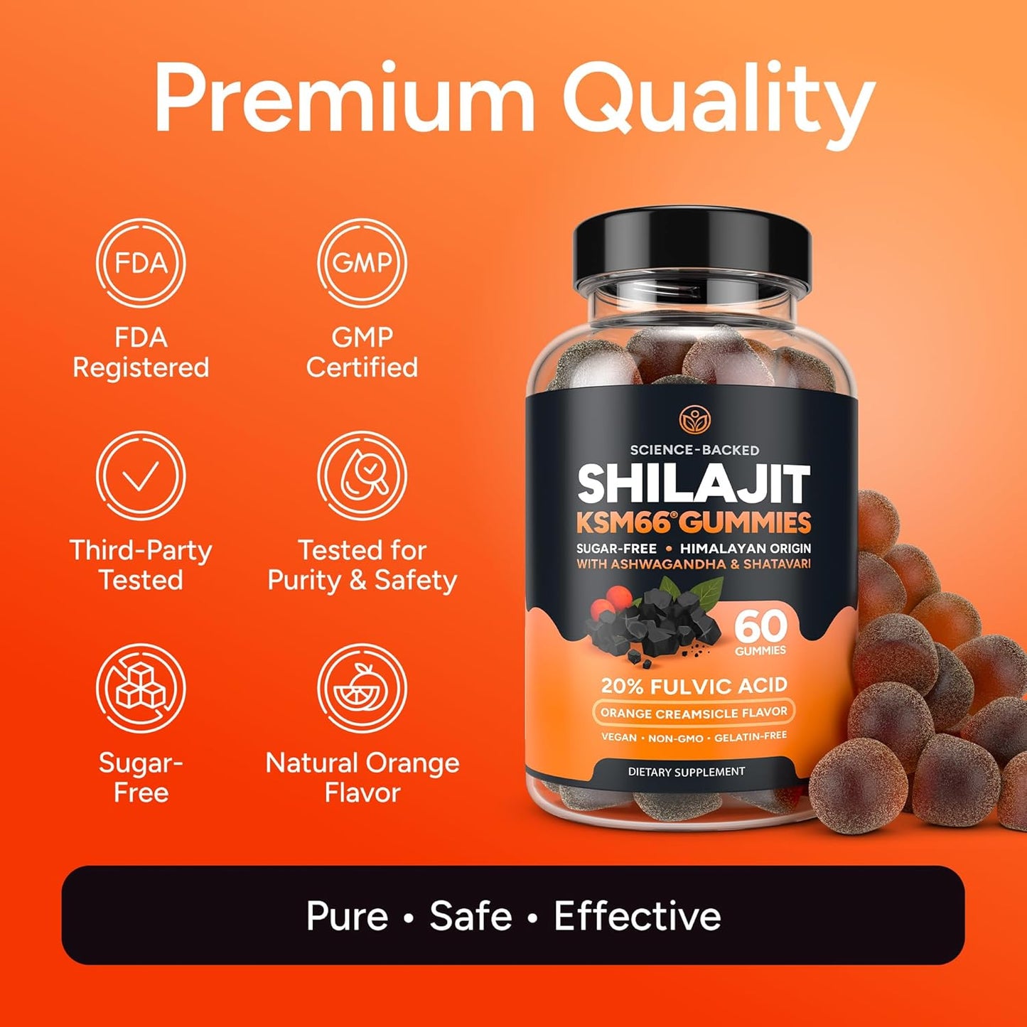 Purify Life Sugar-Free Himalayan Shilajit Gummies for Men and Women