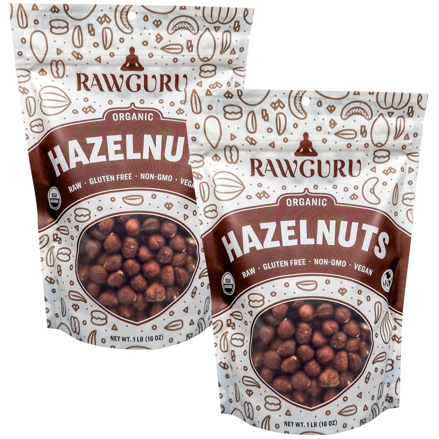 RawGuru Raw Organic Hazelnuts - 16 oz - Vegan America