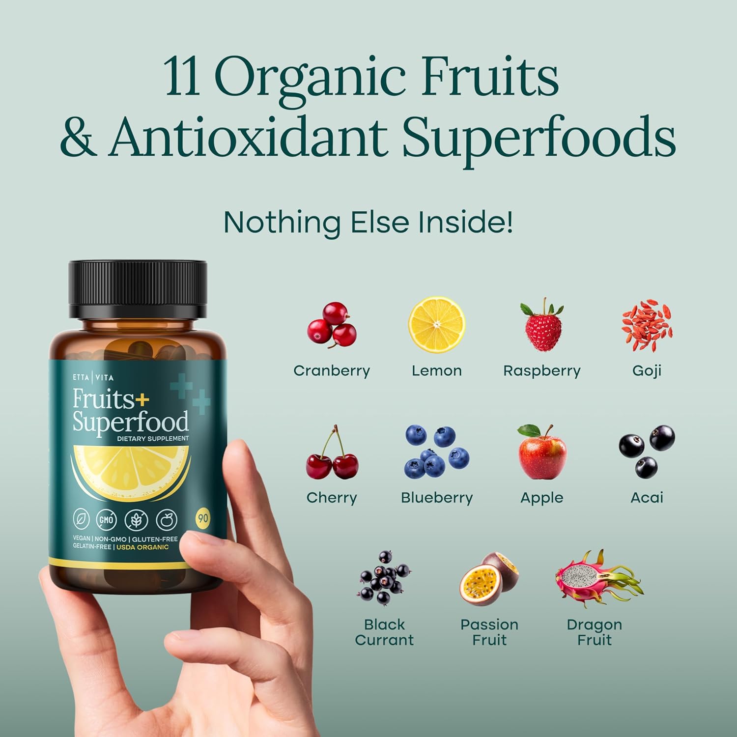 Organic Fruits & Veggies Capsules – Daily Whole Food Nutrition for Energy & Wellness – 180 Vegan Capsules - Vegan America