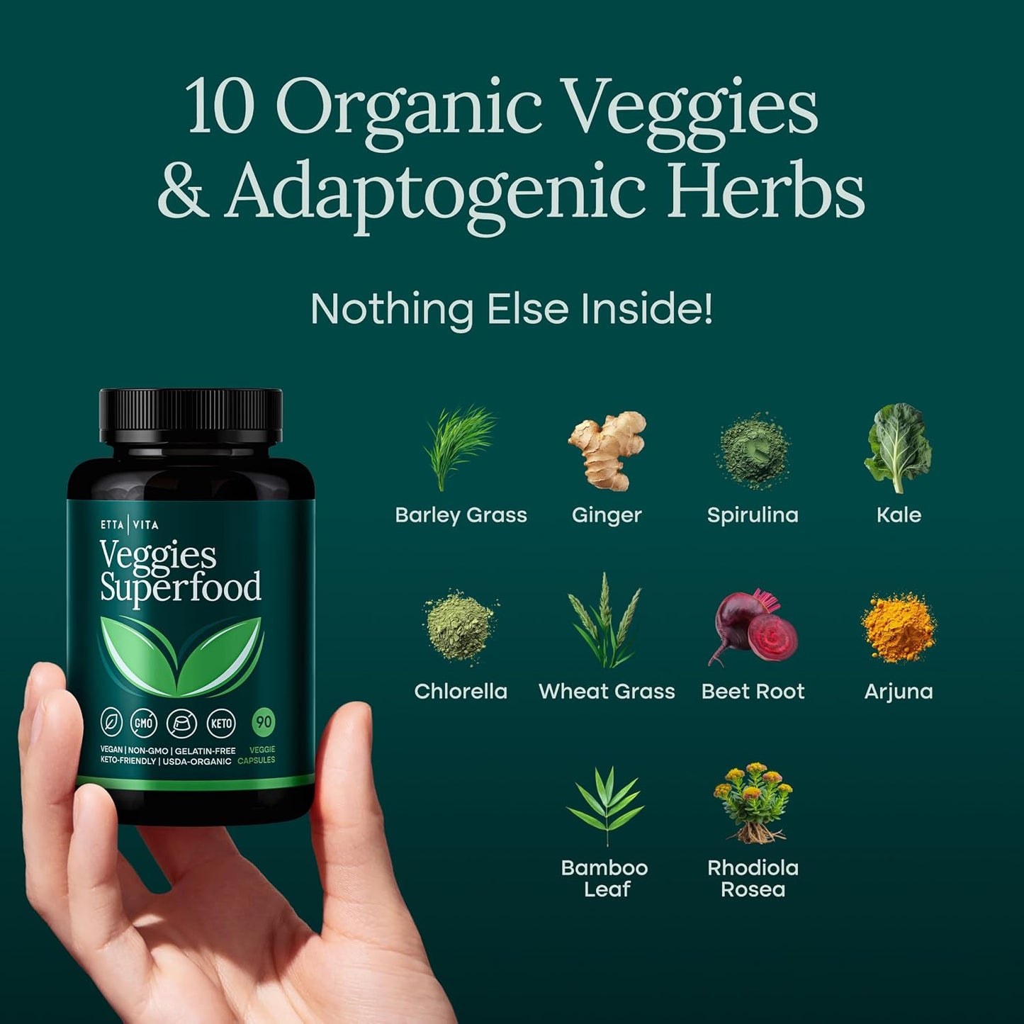USDA Organic Fruits and Veggies Supplement, Easy to Swallow Whole Food Vegan Capsules, 31 Real Superfoods, Fruit and Vegetable Supplement for Adults, Energy and Immune Support, Non-GMO, 180 Count
