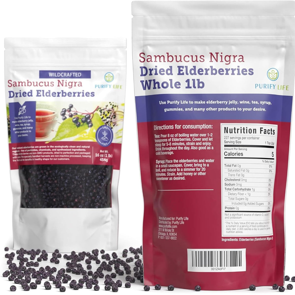 Black Dried Elderberries 1lb, Wildcrafted Elderberry for DIY Syrup & Tea