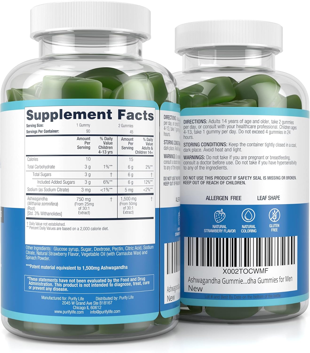 Ingredient list for Ashwagandha Gummies for Anxiety & Stress Relief - Vegan Mood Support for Men & Women 90ct