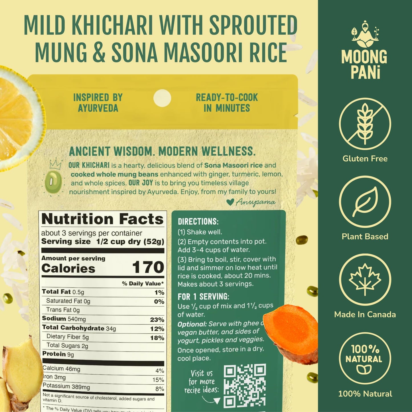 Sprouted Mung Khichari: Mild Ginger & Turmeric | 3 Servings - Vegan America