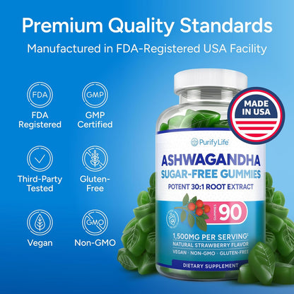 Ashwagandha Gummies for Anxiety & Stress Relief - Vegan Mood Support for Men & Women 90ct - Vegan America