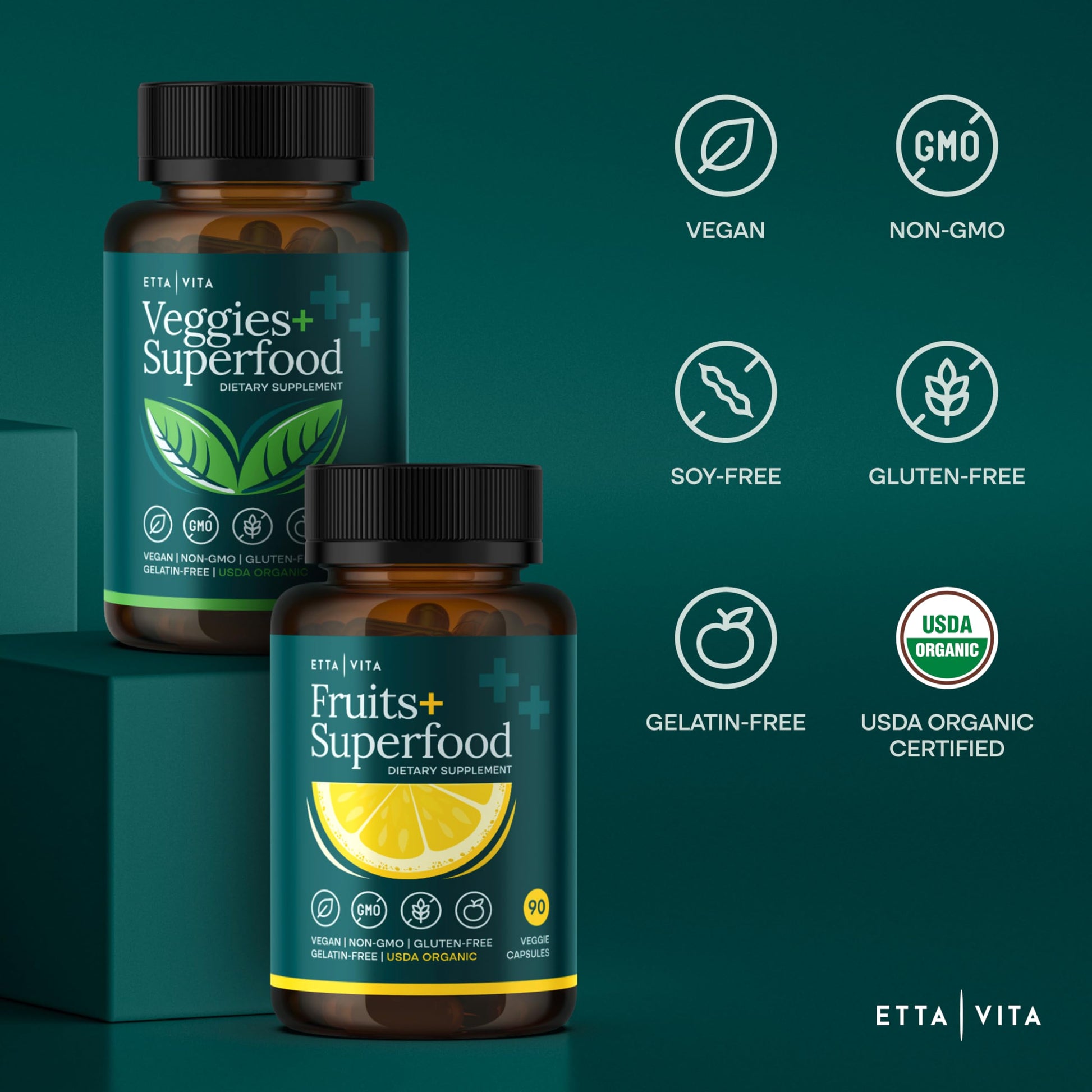 180 Potent Fruits and Vegetable Caps for Energy Boost & Daily Fruit and Vegetable Vitamins - Vegan America