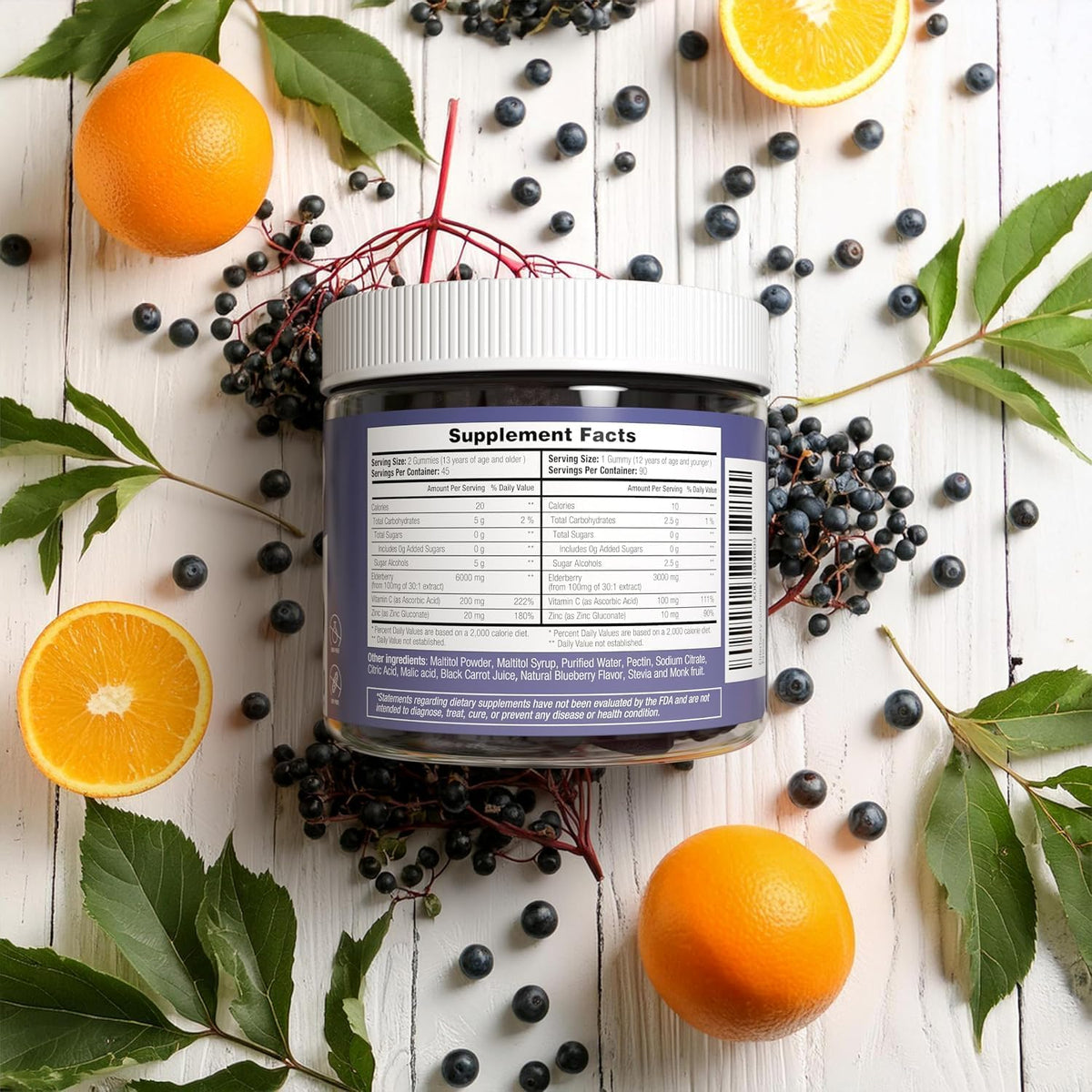 Sugar-Free Elderberry Gummies with Vitamin C & Zinc for Adults & Kids, 90ct