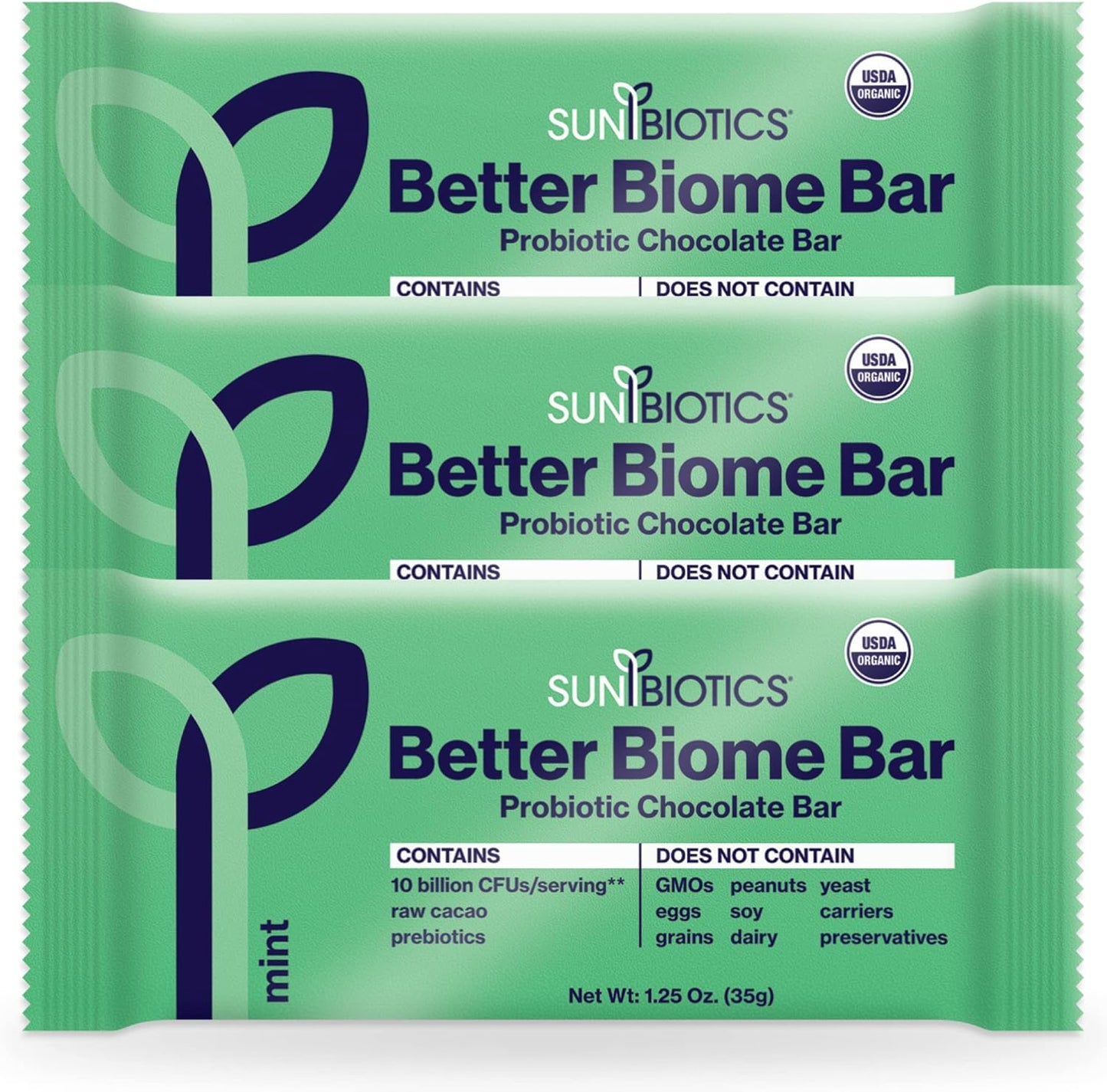 Sunbiotics Better Biome Bar - Probiotic Chocolate Bar - Mint - Vegan America