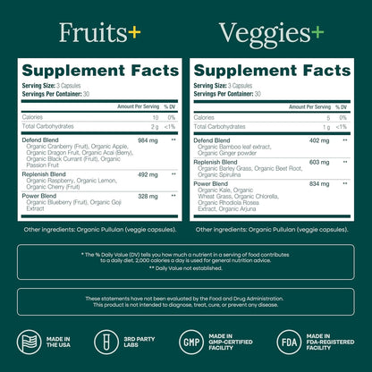 Organic Fruits & Veggies Capsules – Daily Whole Food Nutrition for Energy & Wellness – 180 Vegan Capsules - Vegan America