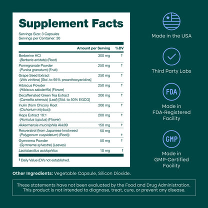 GLP - 1 Probiotic Supplement - Appetite Control for Men and Women with Akkermansia, Berberine, Inulin - Vegan America