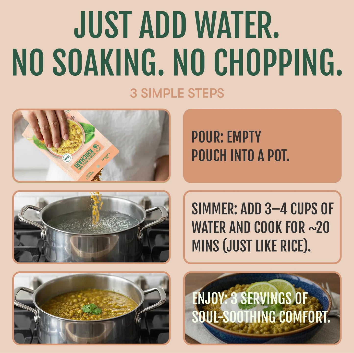 Spicy Sprouted Mung Khichari: Ginger, Garlic & Turmeric | 3 Servings - Vegan America