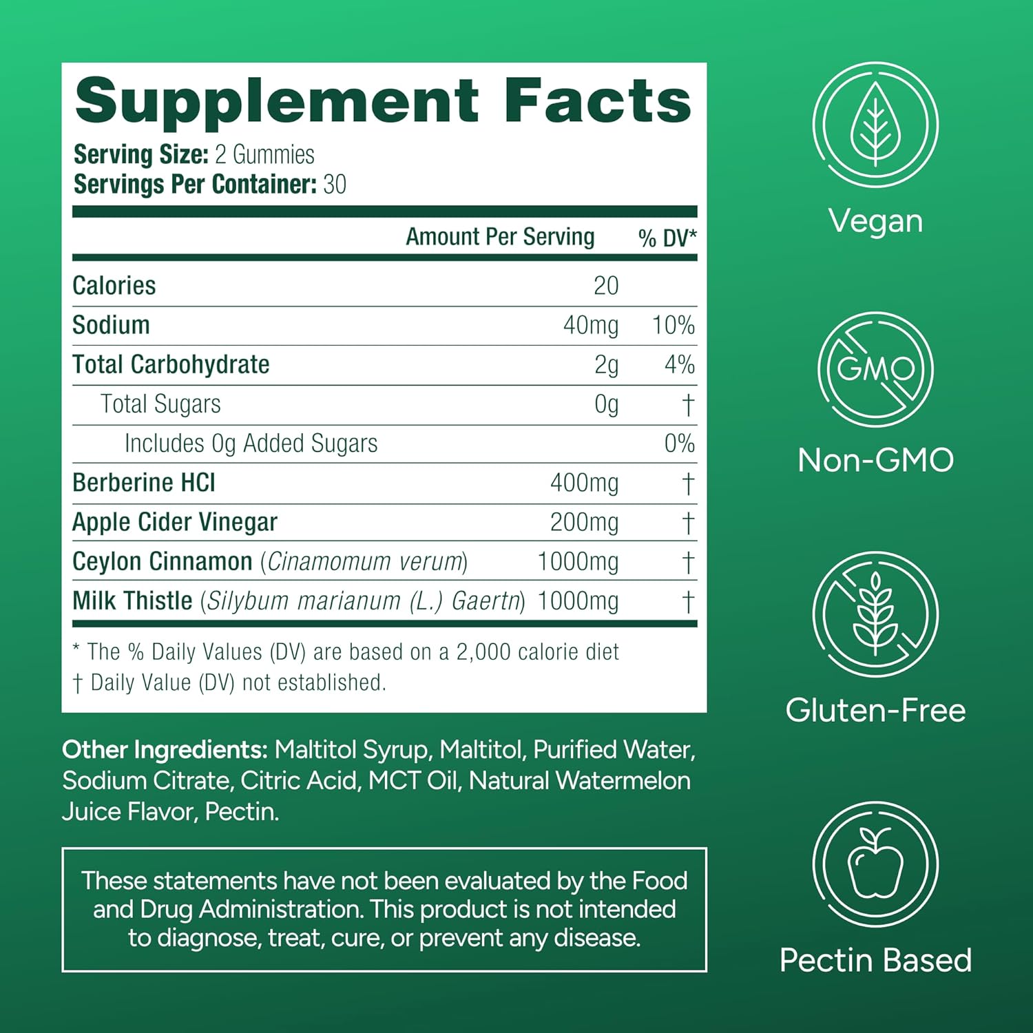Ingredient list for Natural GLP1 Support - Berberine Sugar-Free Gummies