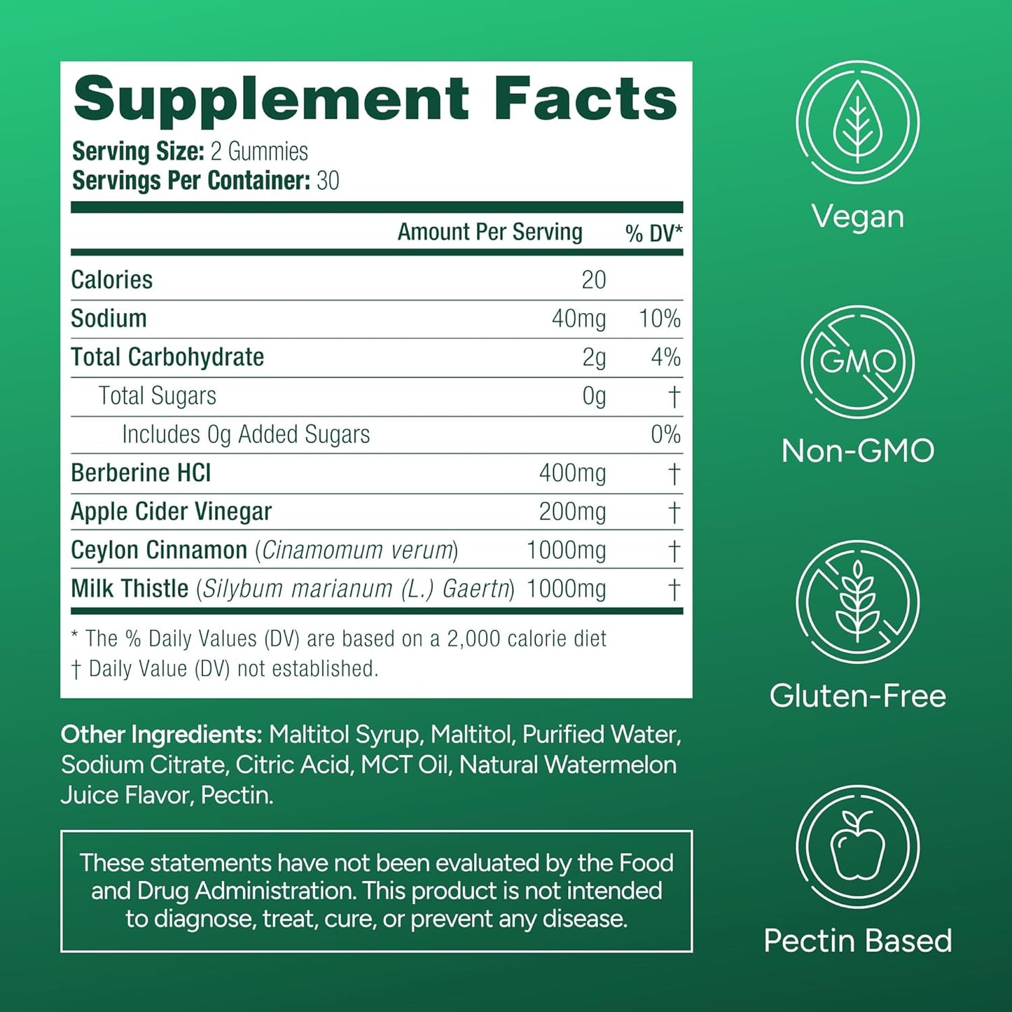 Natural GLP1 Support - Berberine Sugar - Free Gummies - Vegan America