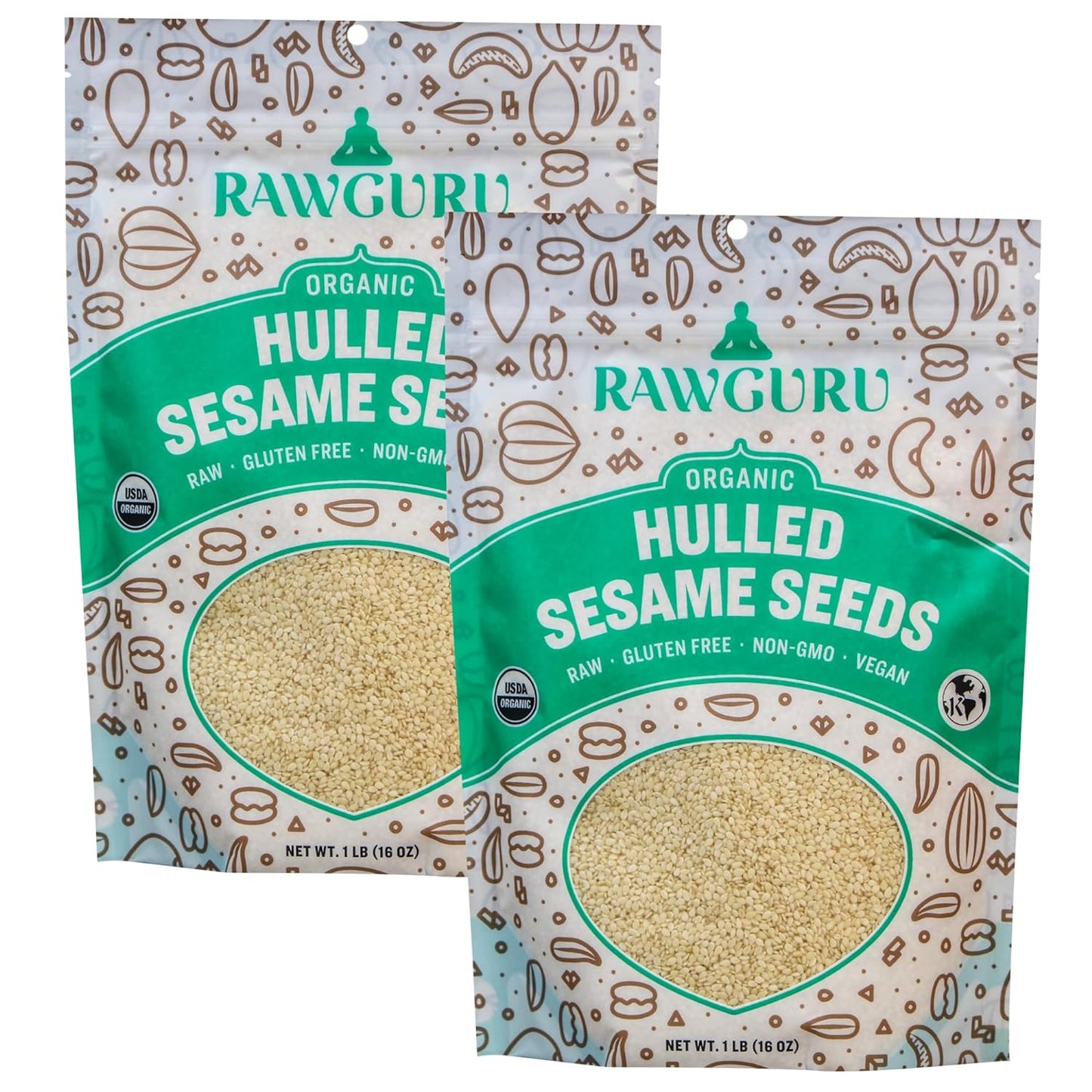 RawGuru Organic Hulled Sesame Seeds - 16 oz - Vegan America