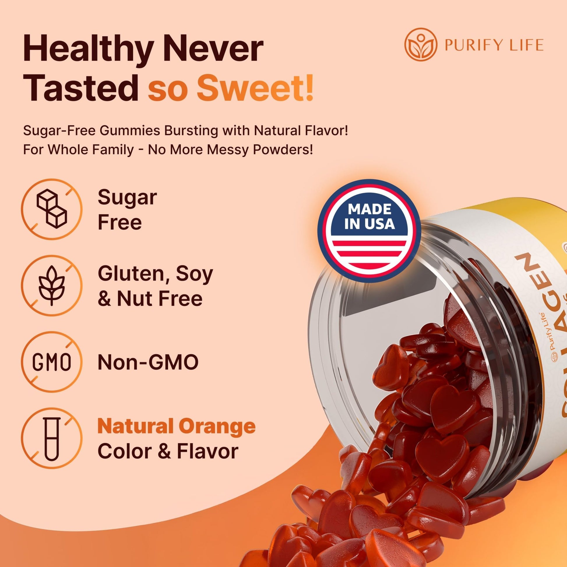 Collagen Gummies For Hair Skin & Nails - 90 Gummies/45 Day Supply - Vegan America