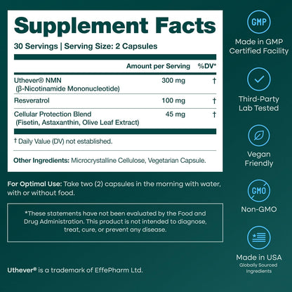 NMN Supplement (5-in-1) NAD+ Support with Resveratrol - Cellular Energy, Focus & Healthy Aging Support for Men and Women - Mitochondria Formula w Fisetin, Astaxanthin, Olive Leaf, Vegan, Made in USA