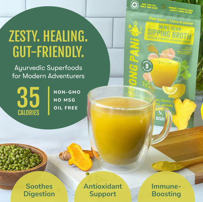 Zesty Ginger, Lemon & Turmeric Mung Sipping Broth | 9 cups