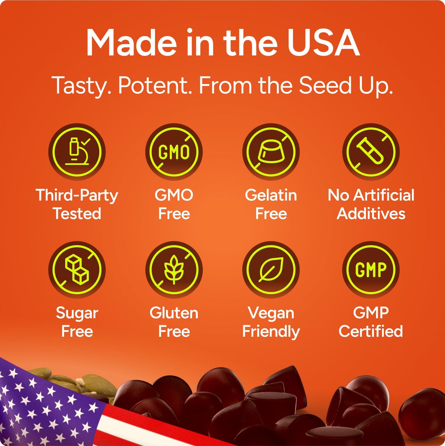 Sugar - Free Pumpkin Seed Oil Gummies Supplement - Hair Skin and Nails, Immune Support, Detox - Vegan America