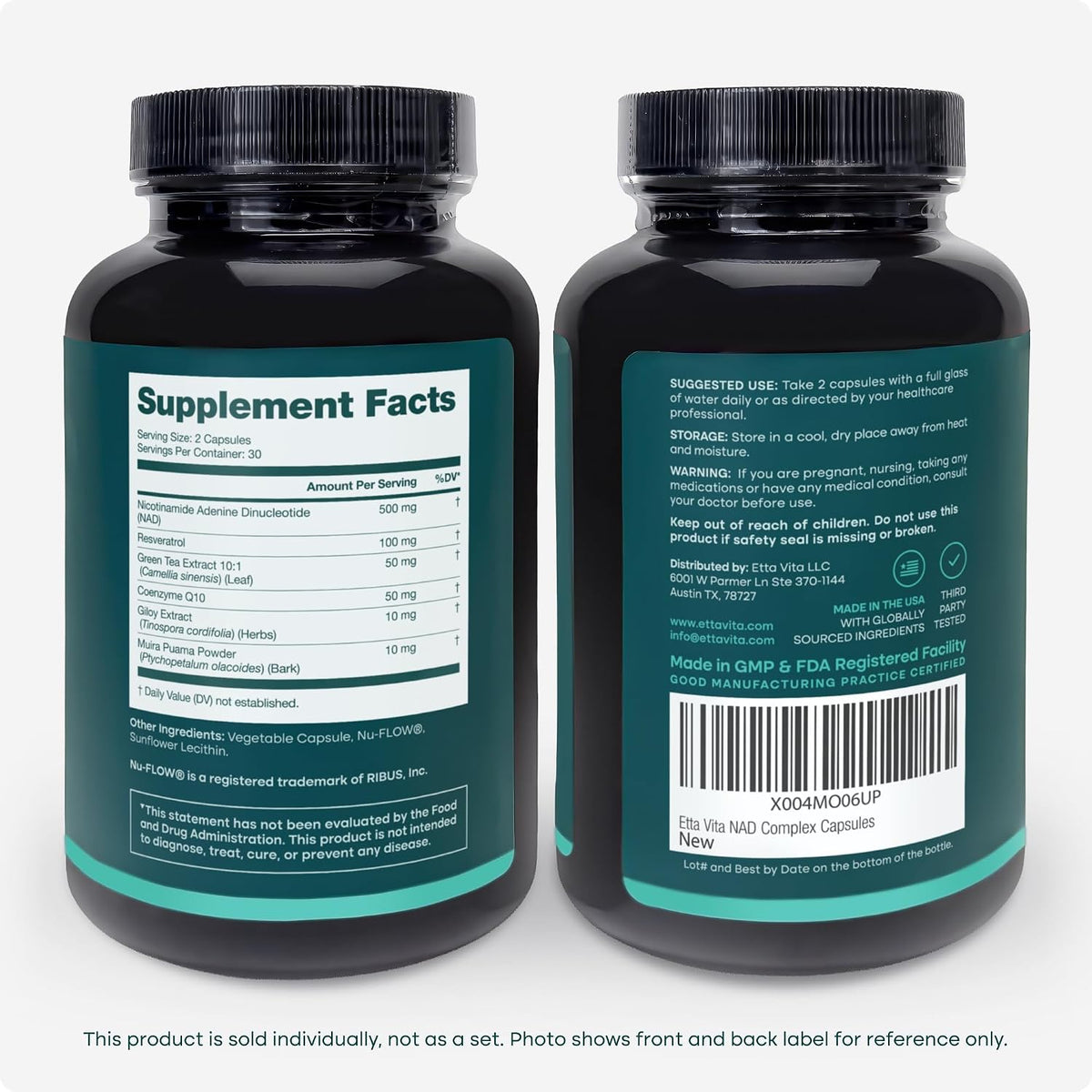 NAD+ Supplement 500mg with Resveratrol & CoQ10 for Cellular Energy, 60 Ct - Vegan America