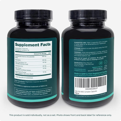 NAD+ Supplement 500mg with Resveratrol & CoQ10 for Cellular Energy, 60 Ct - Vegan America
