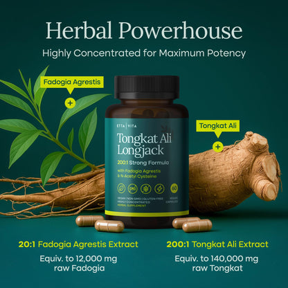 Potent Longjack - Tongkat Ali & Fadogia Agrestis Supplement for Men & Women - Vegan America