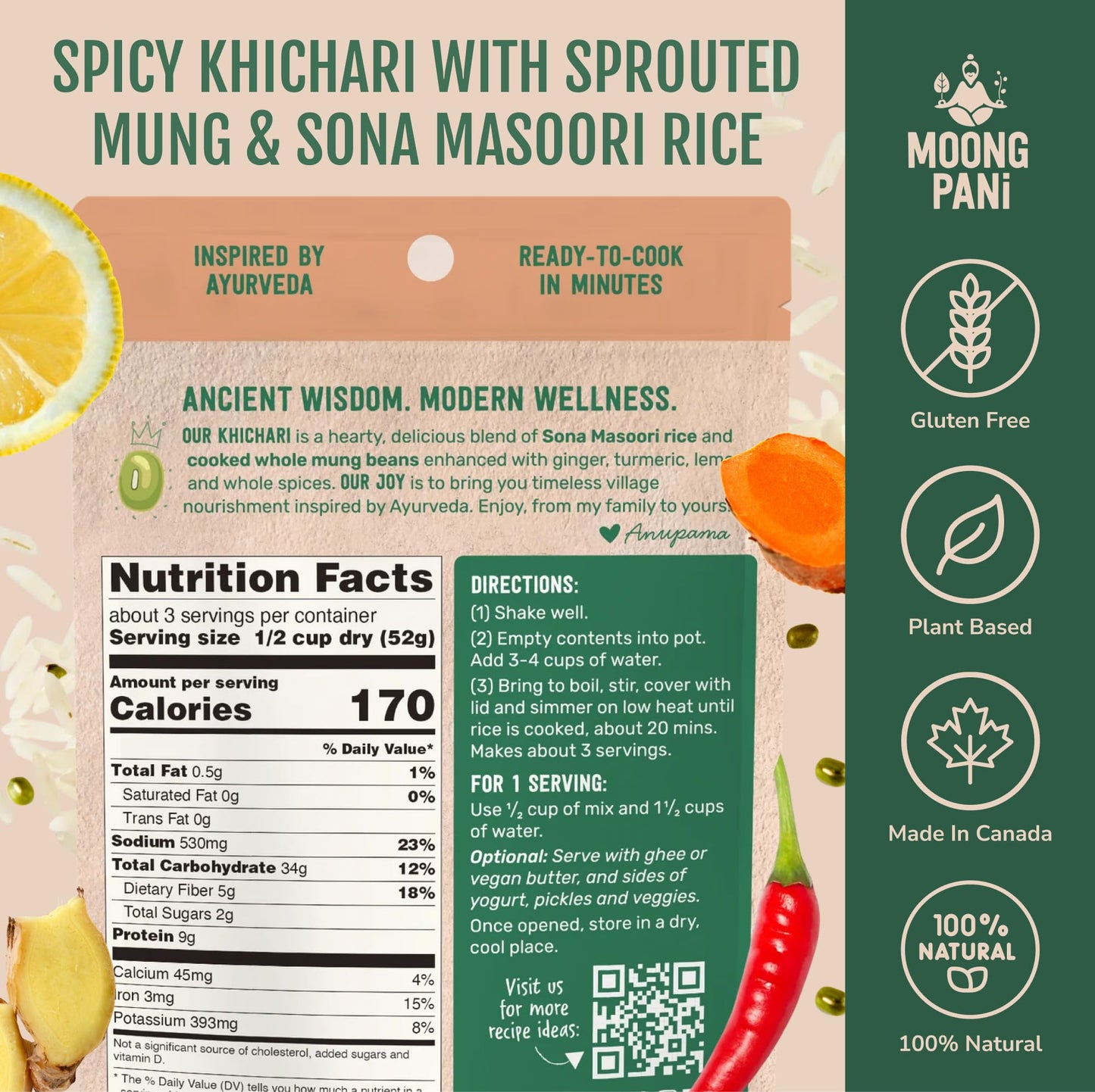 Spicy Sprouted Mung Khichari: Ginger, Garlic & Turmeric | 3 Servings - Vegan America