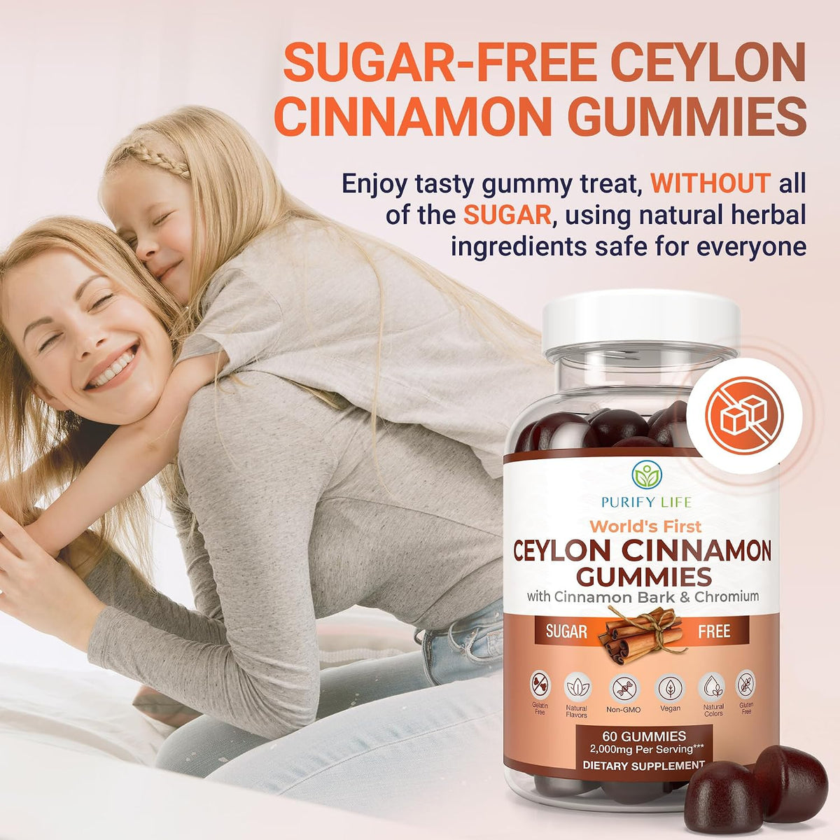Sugar-Free Ceylon Cinnamon Gummies with Chromium, Vegan, 60 Chews