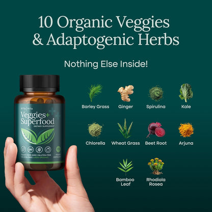 Organic Fruits & Veggies Capsules – Daily Whole Food Nutrition for Energy & Wellness – 180 Vegan Capsules - Vegan America