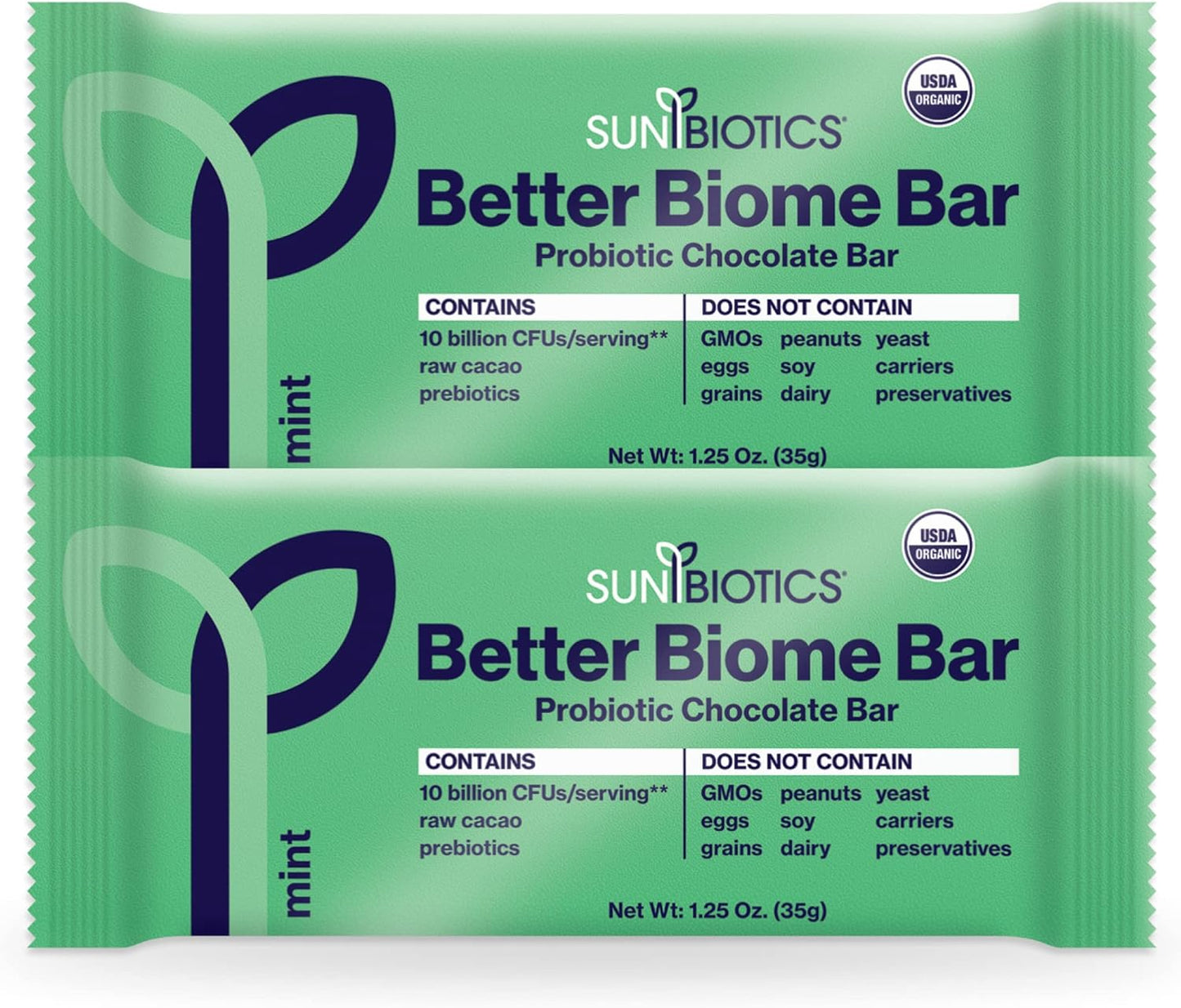 Sunbiotics Better Biome Bar - Probiotic Chocolate Bar - Mint - Vegan America