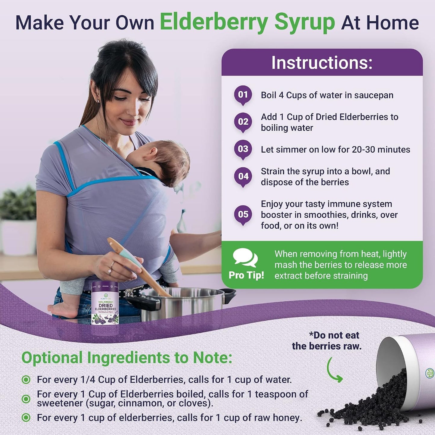 USDA Organic Dried Elderberries 1lb, Black Elderberry Safe Packaging