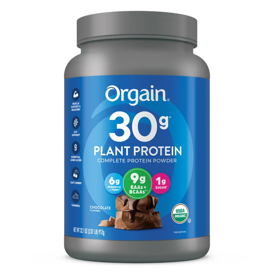 Front of 30g plant protein complete protein Powder Chocolate Flavor in the 2.01lb Canister Size