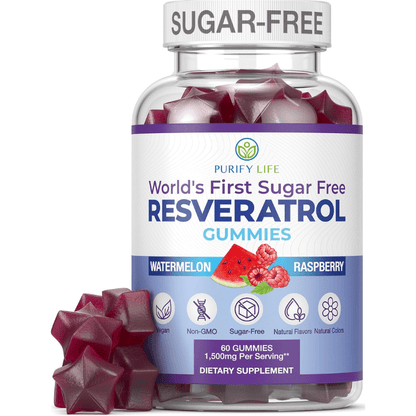 Sugar Free Resveratrol Gummies 1,500mg/Serving - Anti - Aging Chews - Vegan America