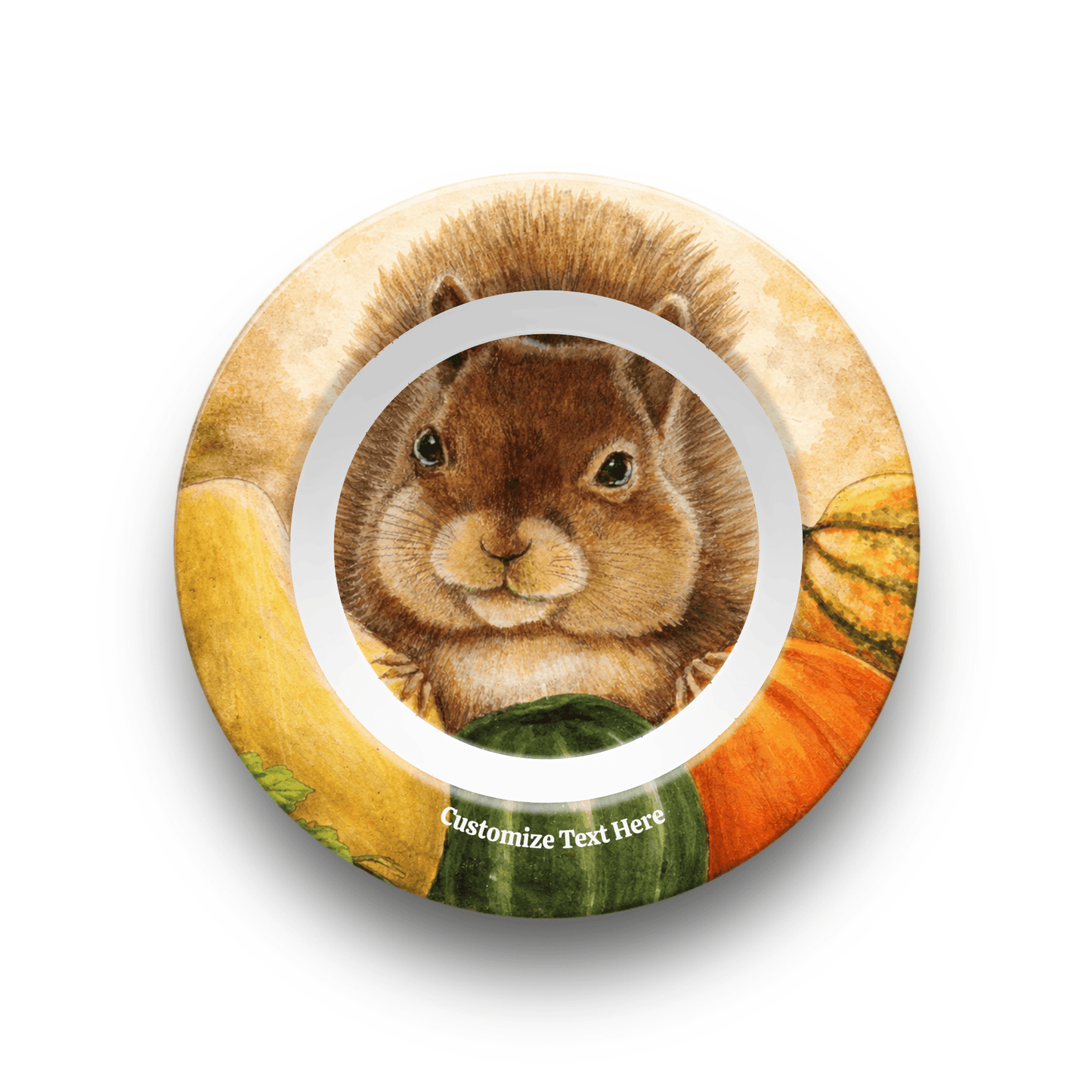 Personalized Plate & Bowl with Squirrel & Squash – Whimsical Tableware for Everyone - Vegan America