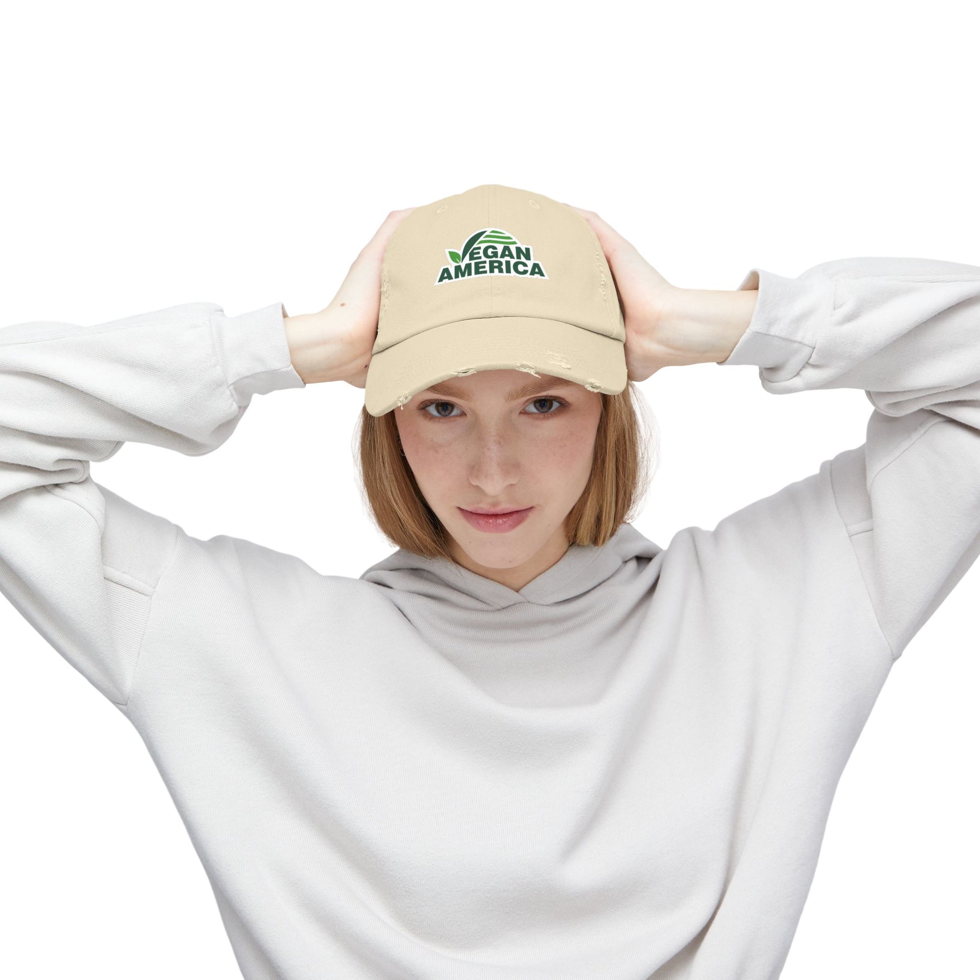 Vegan America Distressed Cap, Casual Baseball Hat for Outdoor Lovers, Gift for Eco - Conscious Friends, Perfect for Summer Adventures, [...] - Vegan America