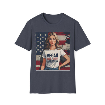 Vegan America T-Shirt | UnisexSoftstyle Tee, Eco - Friendly Fashion, Gift for Vegans, Independence Day Outfit, Casual Wear - Vegan America