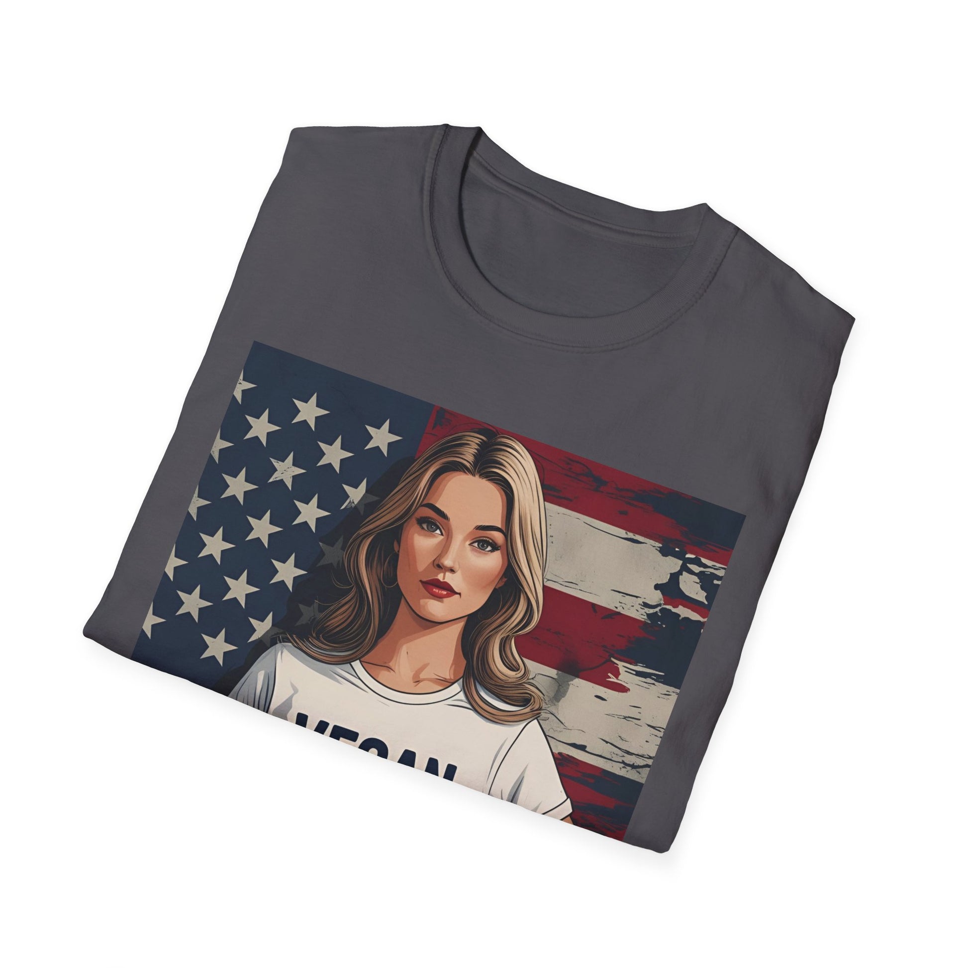 Vegan America T-Shirt | UnisexSoftstyle Tee, Eco - Friendly Fashion, Gift for Vegans, Independence Day Outfit, Casual Wear - Vegan America
